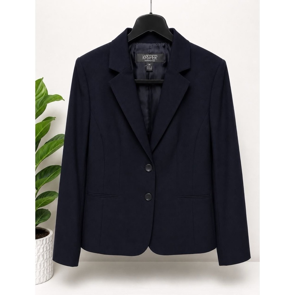 Kasper Separates Women's Size 14 black/Charcoal 2-Button Lined Blazer Jacket